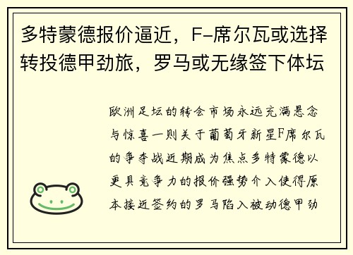 多特蒙德报价逼近，F-席尔瓦或选择转投德甲劲旅，罗马或无缘签下体坛巨星